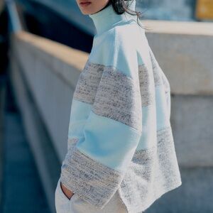 Women's Blue and Gray Turtleneck Sweater